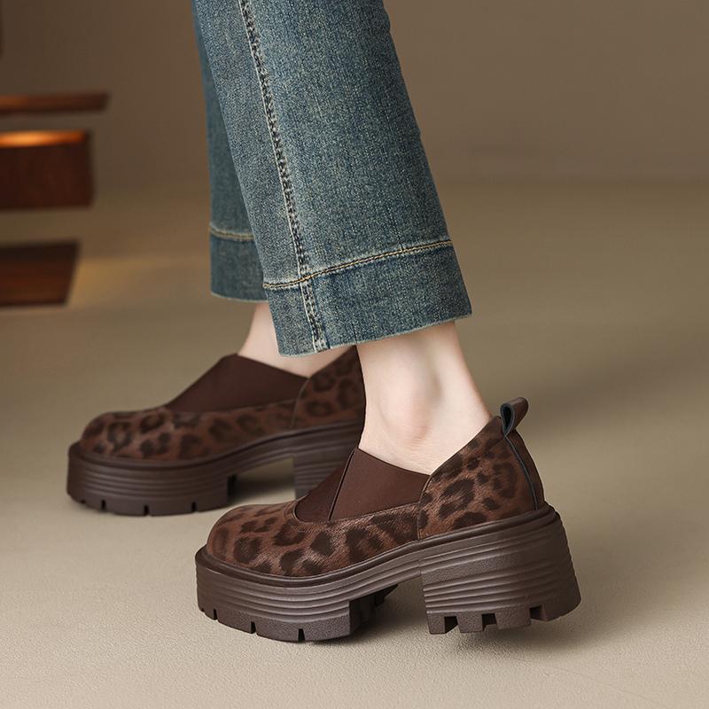 Deep Mouthed Le Fu Shoes Women's Single Shoes Spring and Autumn 2025 New Style Sponge Cake Thick Sole Round Toe Retro Casual Women's Single Shoes