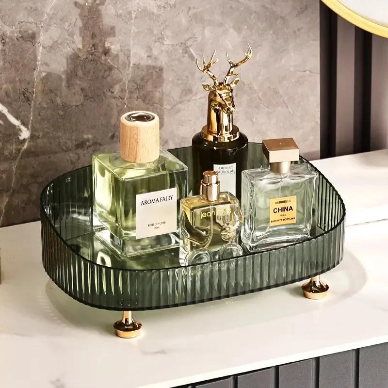 Bathroom Vanity Tray Large Capacity Perfume Organizer for Dresser Clear Desktop Storage Box for Lotion Bottle Cosmetics Skincare