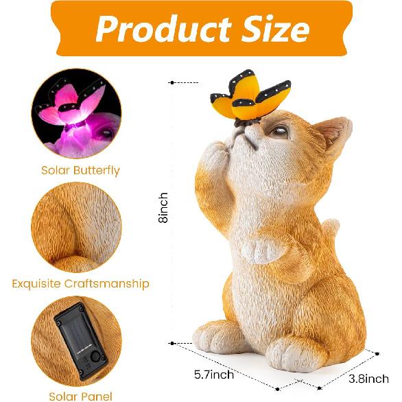 OWANVION Solar Cat Garden Statue, Resin Outdoor Statues with Butterfly Changing Light, Yard Art Lawn Ornaments for Patio Balcony Home Decor, Birthday