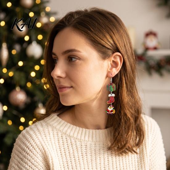 Women Seasonal Accessories 1 Pair Christmas Wooden Dangle Drop Earrings for Women, Cute Santa Fashion Jewelry Gingerbread Candy Cane Earrings, Vintage