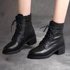 Short Boots for Women 2025  New Fashion British Style Soft Leather Mid Heel Thick Heel Versatile Women's Short Boots