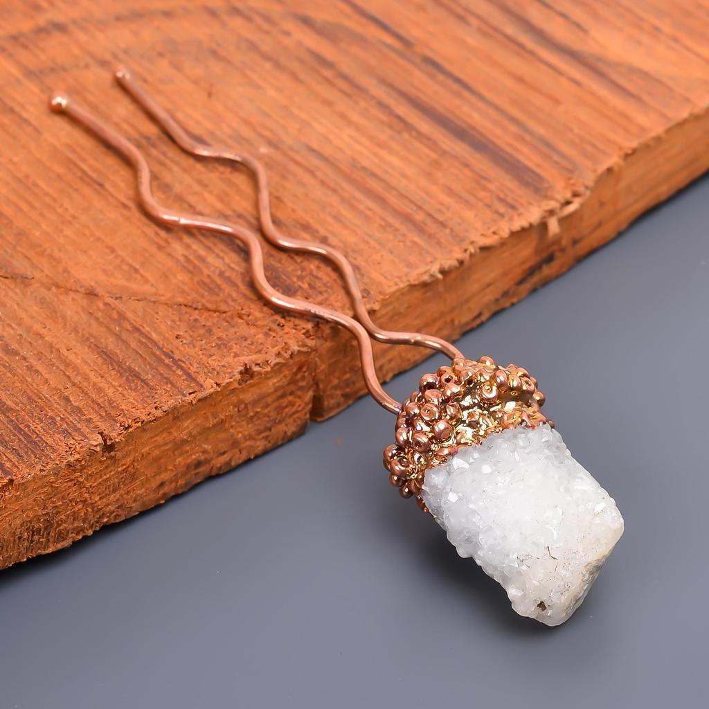 Natural Crystal Rough Gold Filled Hairpin Jewelry Bun Stick 3.7" /Electroplated Gold Filled Hair Pin Black Friday Gift For Mother