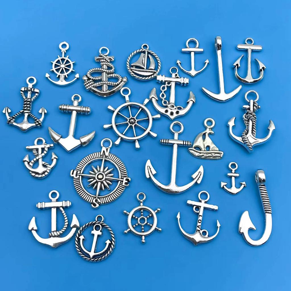 Mix 20pcs/Pack Zinc Alloy Antique Silvery Ship Anchor Shaped Charms Pendants for DIY Necklace Bracelet Earrings Jewelry Handmade