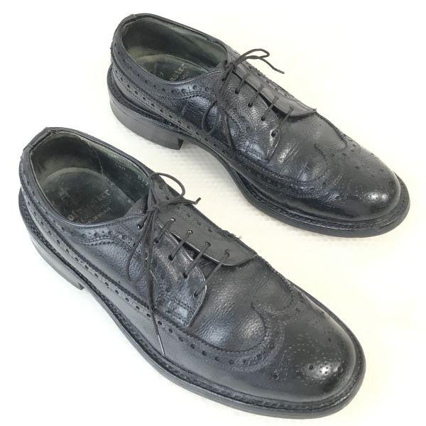 USED/60s-70s USA Bootmaster Thom McAn Pebbled Leather Long Wingtip Shoes 26.5-27cm Black