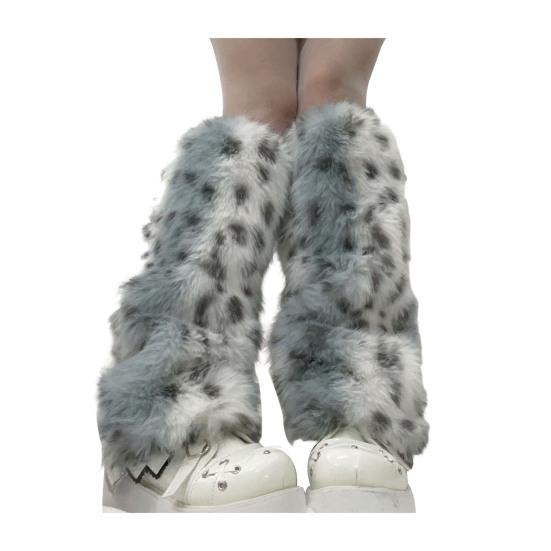 Leopard Print Leg Warmers Women Girls Faux Fur Fuzzy Leg Warmers Cozy Furry Boot Covers Shoes Cuff Cover for Parties Street Winter Daily Wear