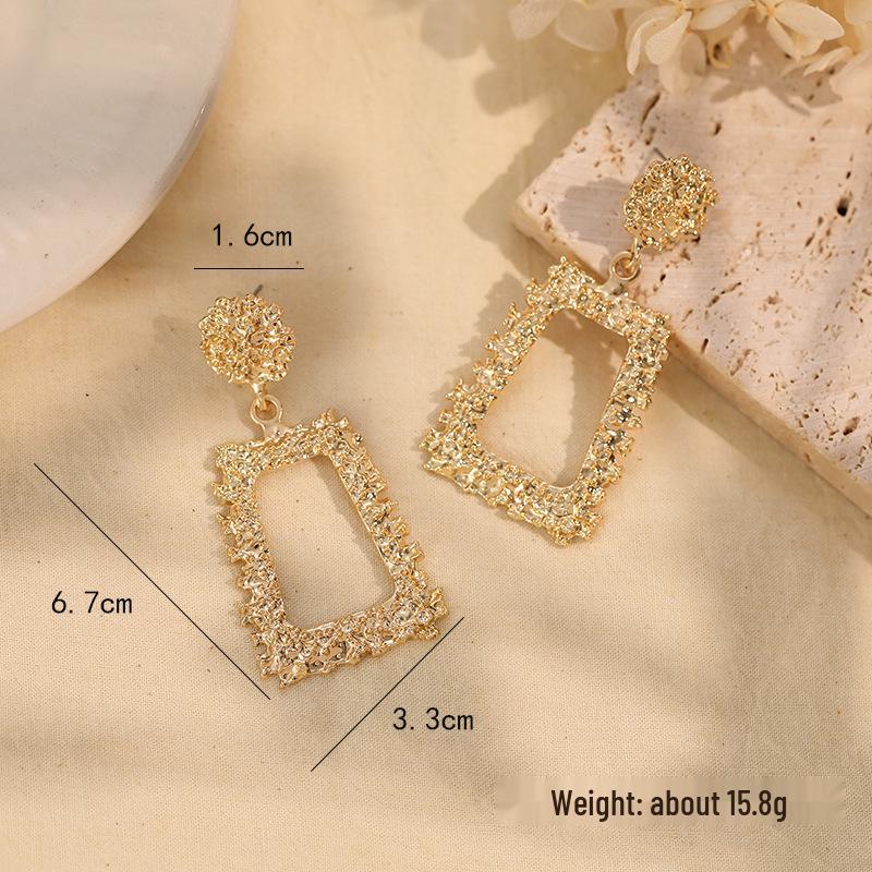 Minimalist Water Drop & Trapezoid Square Earrings - Retro Studs for Women