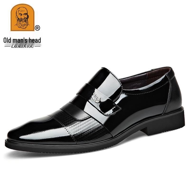 Men's Formal Leather Shoes with Height Increase - Genuine Shiny Cowhide for Business & Weddings