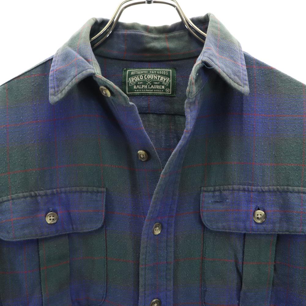 POLO COUNTRY 80s 90s Old Check Long Sleeve Shirt M Blue RALPH LAUREN Men's Used