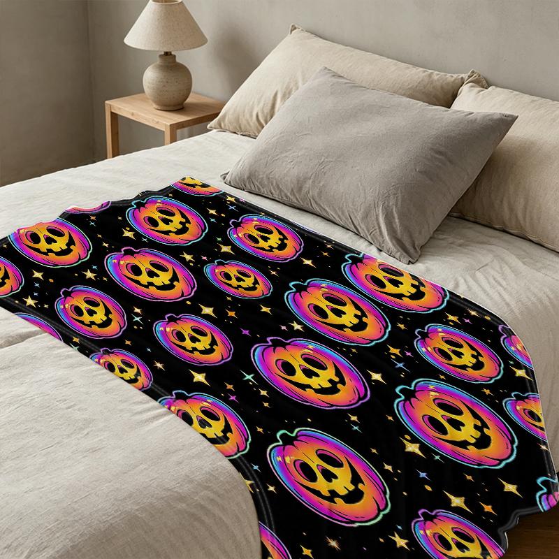 Pumpkin Series Flannel Throw Blanket, Lightweight Soft Warm Plush Cover, Perfect for Home Leisure, Halloween & Christmas