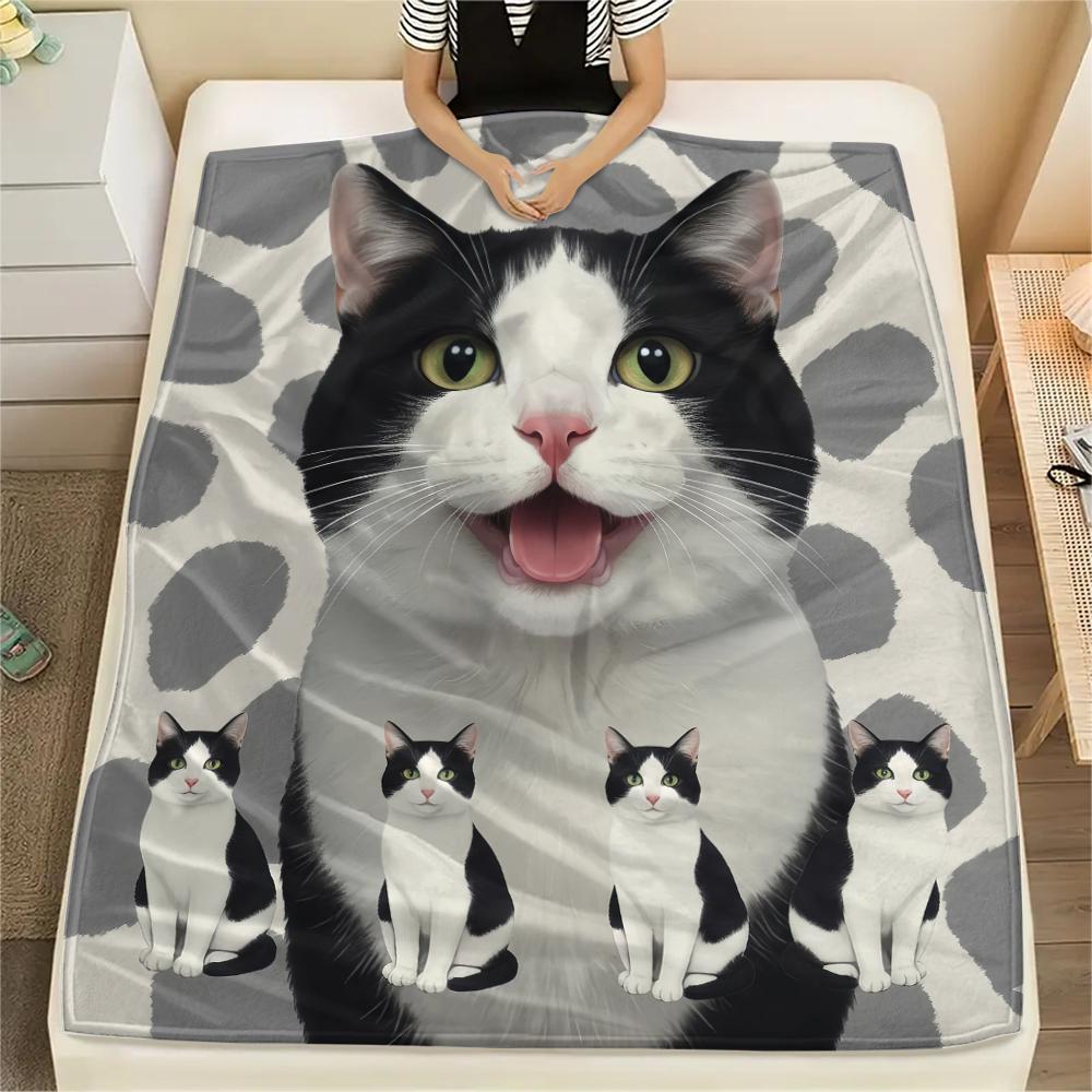 1Pc Cow Cat Siamese Print Flannel Blanket, High Quality Comfortable for All Seasons, Home Decor, Warmth and Comfort, Perfect for Gifts