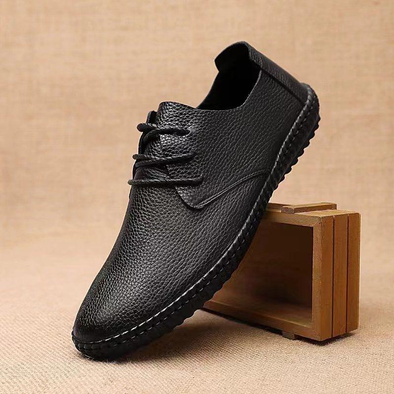 2025 Men's Shoes New Autumn Leather Shoes Men's Doudou Shoes Korean Version Single Shoes Low-top Casual Shoes Lace-up Breathable