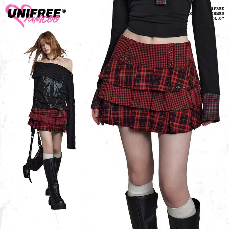 UNIFREE 2025 Autumn Punk Plaid Mini Skirt M