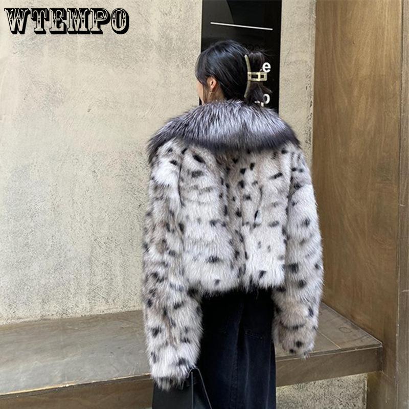 Autumn and Winter Faux Fox Fur Wild Fur Coat Women's Short Silver Fox Color with Hair Collar Tops
