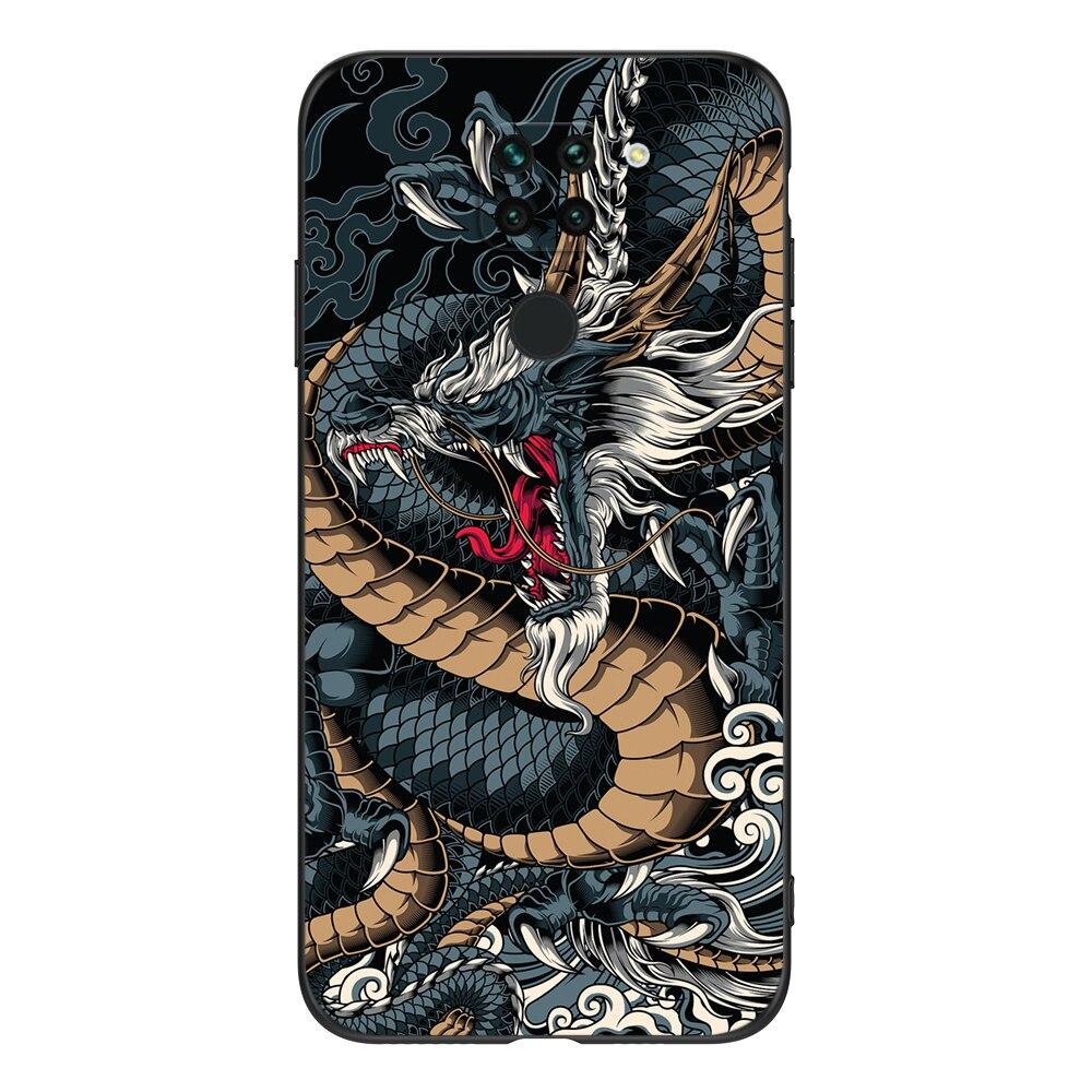 For Xiaomi Redmi Note 9 Global Phone Back Cover  Black Tpu Case Lion Wolf Tiger Dragon