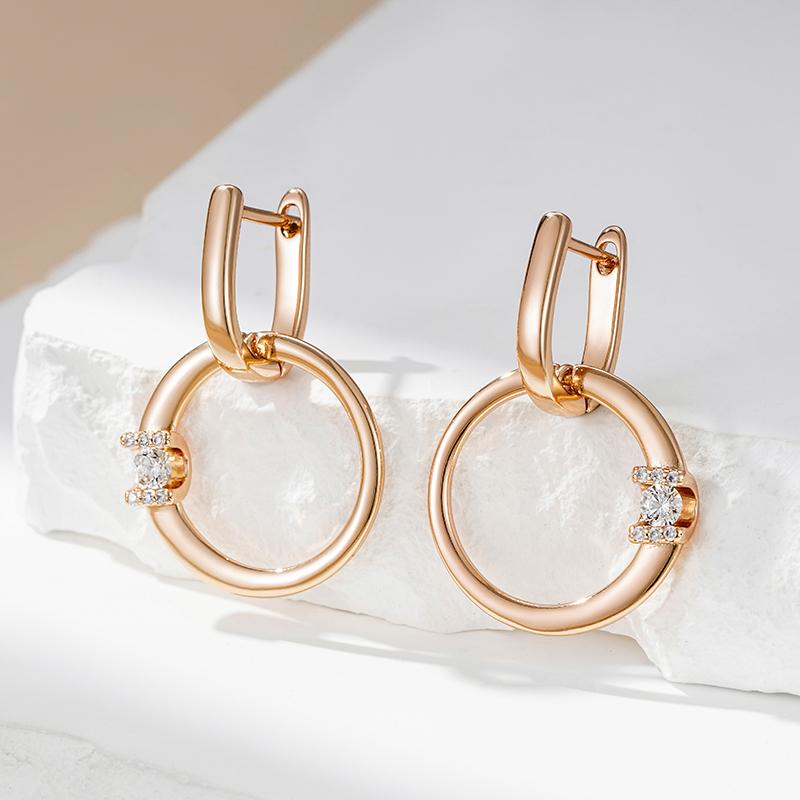 Fashion  Rose Gold Color Glossy Hollow Round Drop Earring For Women Unusual Shiny Natural Zircon Daily Fine Jewelry