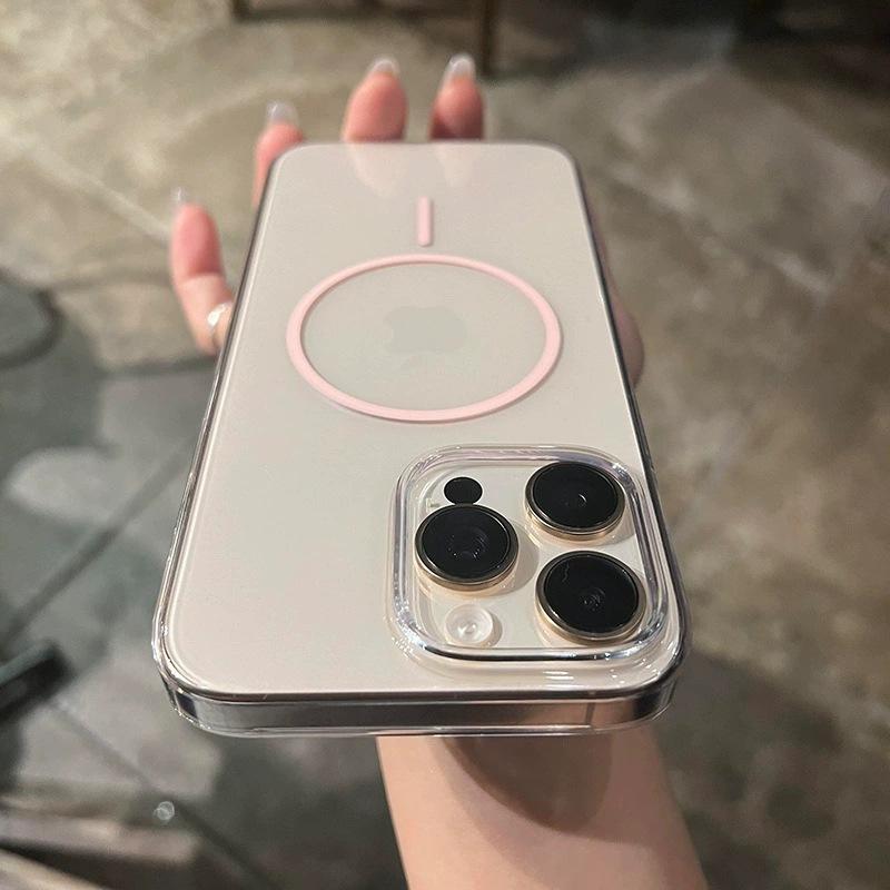 PC Magnetic Hard Shell Suitable for Ip16pm Transparent High-end Sensing Fine Circle Magsafe Apple 12/13 High Transparency Hard Shell 15