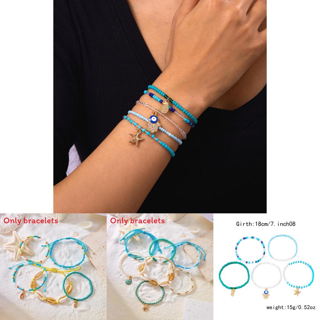 Bohemian Starfish Shell Multilayer Beaded Jewelry Set With Music Note Elements For Womens Summer Beach Wear