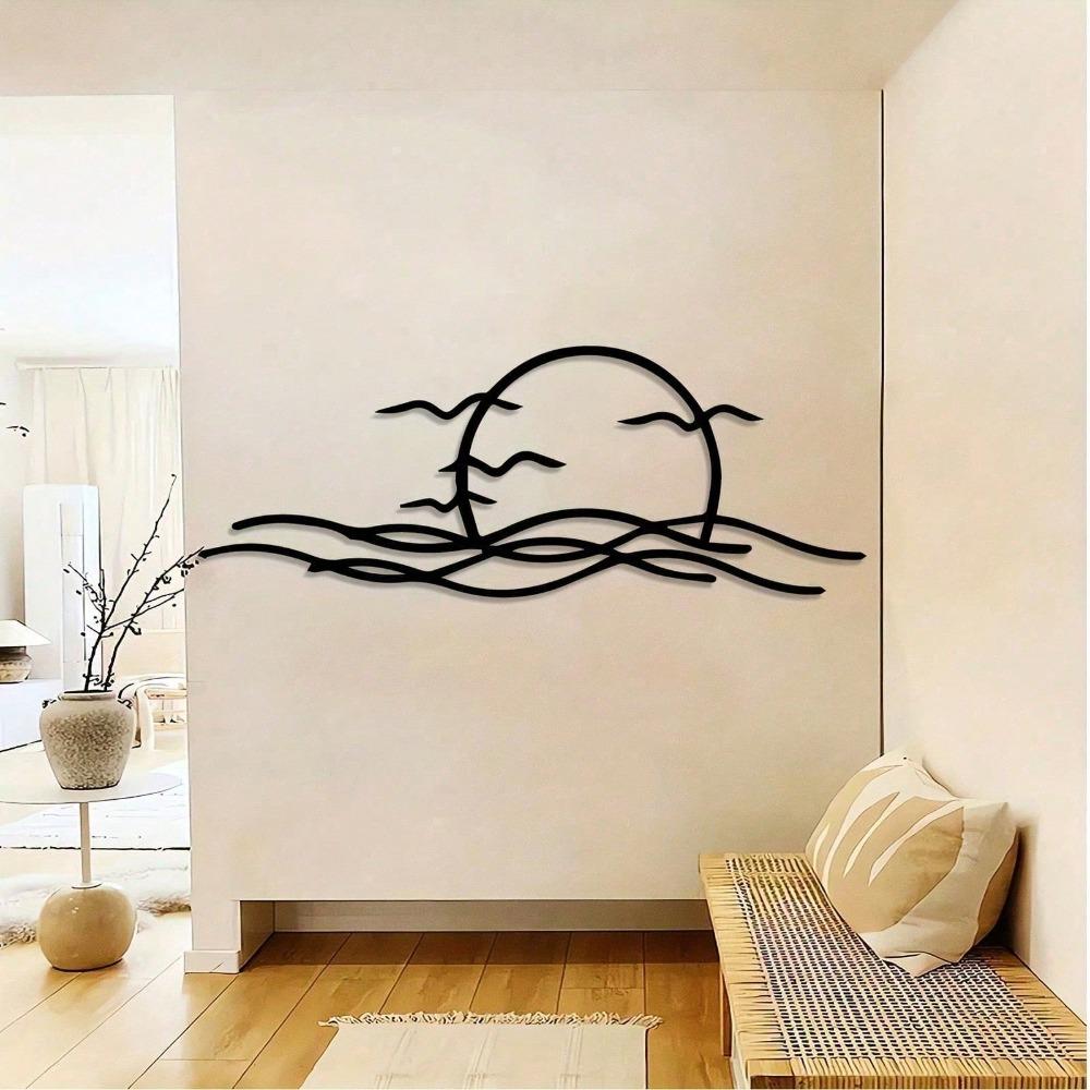 Vintage Iron Wall Art Coastal Ocean Waves Moon Seagulls Beach Home Decor Living Room Modern Rustproof