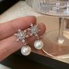 Zircon Snowflake Pearl Earrings: Elegant, Delicate Design with a Luxurious Touch