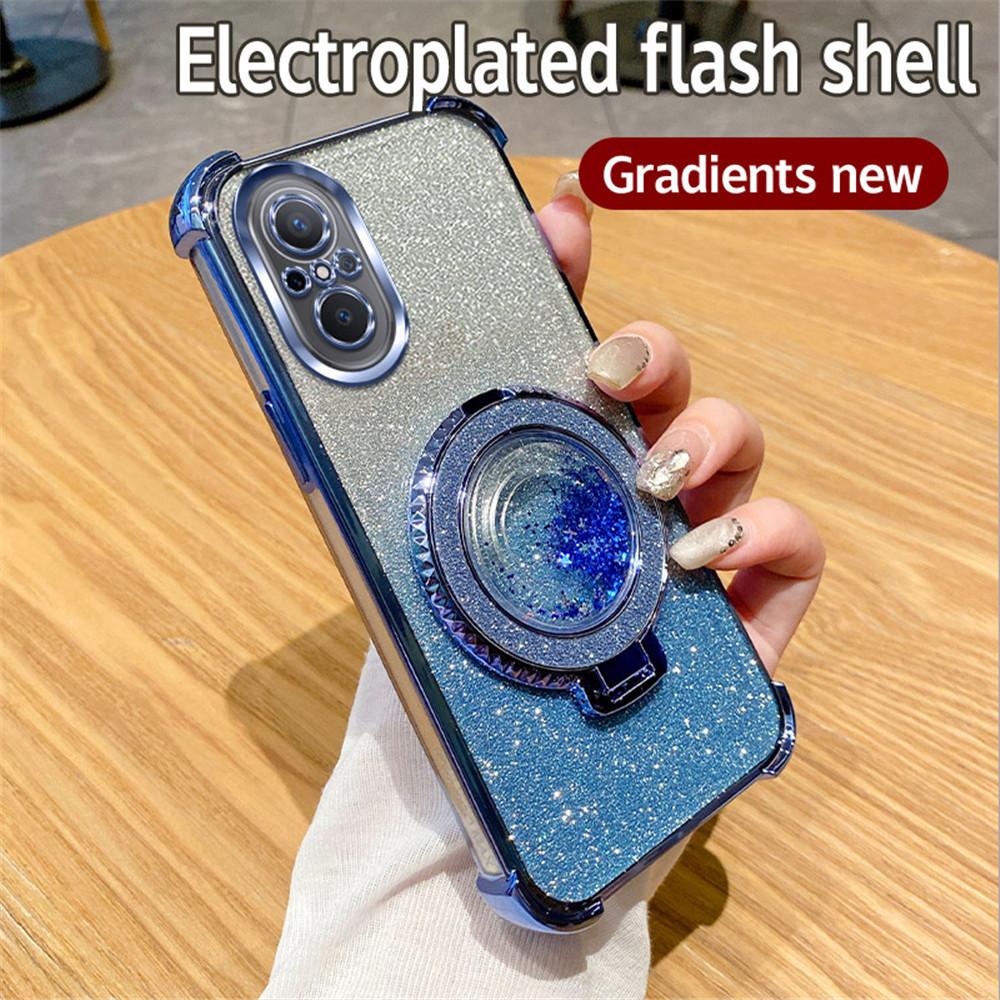 Magnetic Quicksand Bracket Phone Case For Huawei Nova 10 Pro 12 11 10 7 9 8 Pro SE Gradient Glitter Stand Shockproof Soft Cover