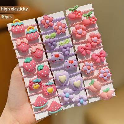 30 petits élastiques mignons de dessin animé pour petites filles, anneaux à cheveux pour enfants, accessoires pour cheveux adaptés à un usage quotidien
