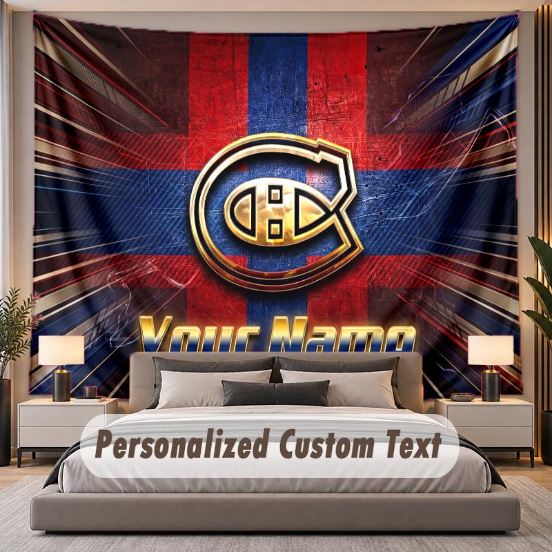 Custom Name Text Tapestry Montreal Canadiens Personalized Polyester Wall Tapestry For Bedroom And Room