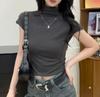 2025 Women's Slimming Korean Style Solid Color Half High Neck Short Sleeve T-shirt for Early Autumn