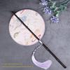 Chinese Ancient Style Black Bamboo Waist Fan Han Dynasty Circular Fan Chinese Style Long Handle Tassel Curling Folding Fan Classical Portable Wrist
