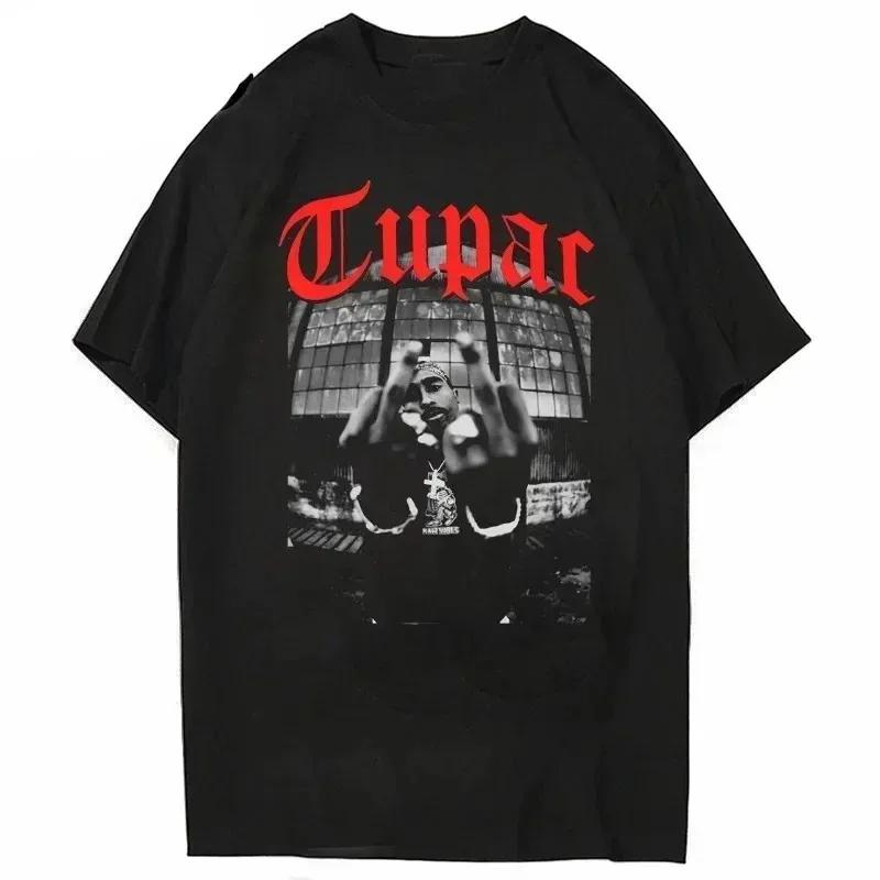 Women T-shirt Rapper Tupac Top Hip Hop Street Pattern T-shirt High Street Extra Large Short Sleeve T-shirt Men's Cotton T-shirt