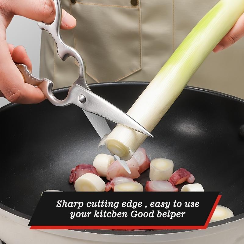 Stainless Steel Multi Purpose Kitchen Shears with Fish Scale Scraper, Ambidextrous Food-Safe Cooking Tool for Easy Chicken Bone Cutting