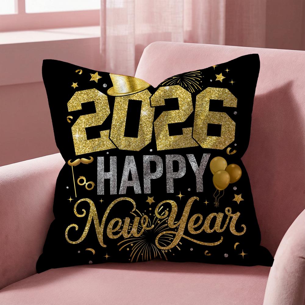 Holiday New Years Day Cushion Cover MultiScene Pillow Cover for Home Car Reversible Soft Durable for Daily Use