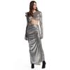 Spring and Autumn European-American Women's Two-Piece: Silver Sequin Long Skirt and Top