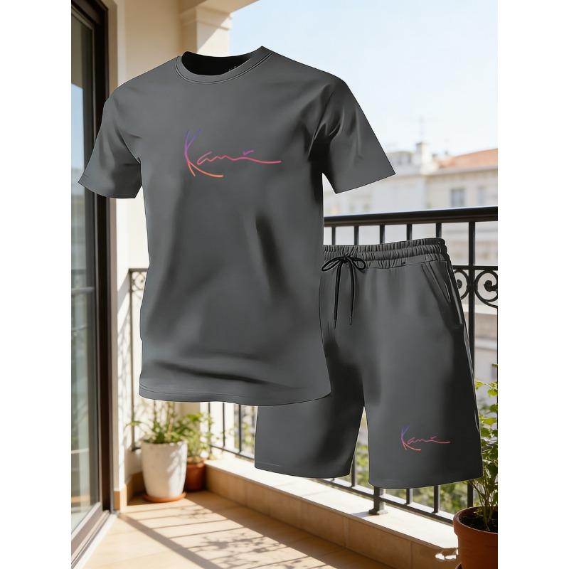 New Men's Outfit Summer Short Sleeve T Shirt Set Fashion 2 Piece Sportwear Printed Casual shorts Sweatshirt Men's Tracksuit