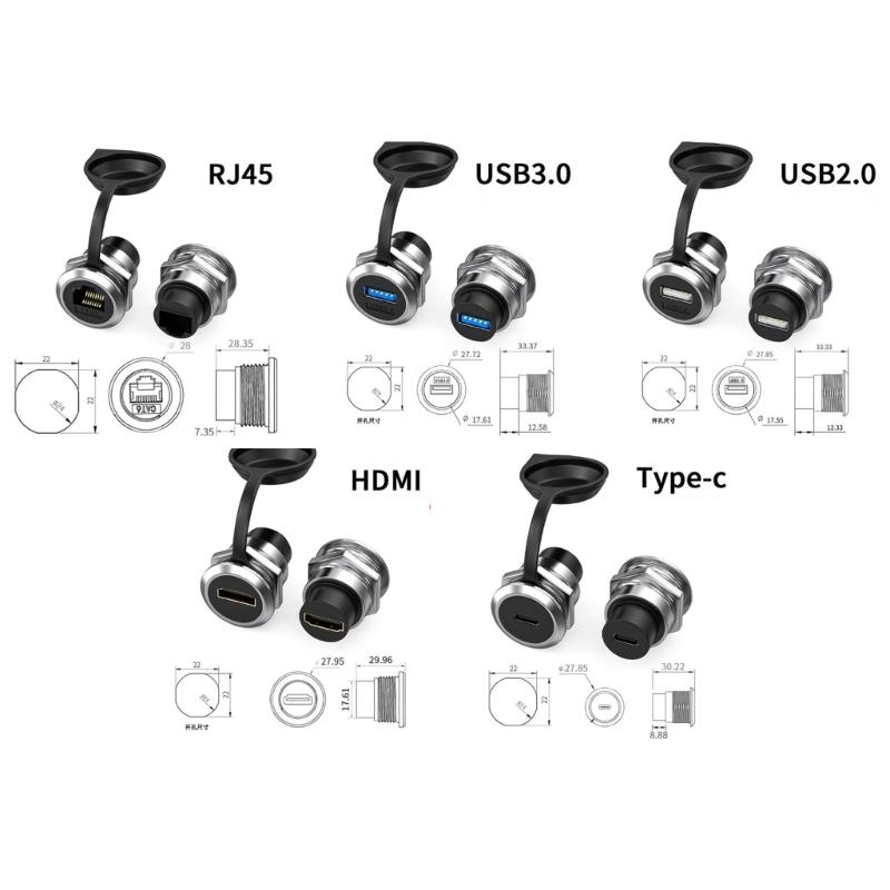 2Piece Zincs Alloy USB3.0 Panel Mount Sockets Adapters Fast Speed Data Transfer Gold Plateds Port For Wall Desk Installation