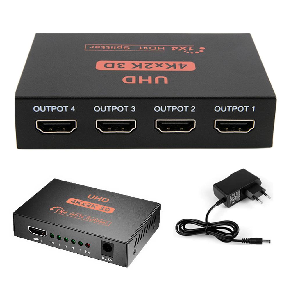 4K 30HZ HDMI-compatible Signal Distributor Amplifier Adapter 1 In 4 Out 1080P Dual Display Converter 3D for HDTV DVD PS3 Xbox