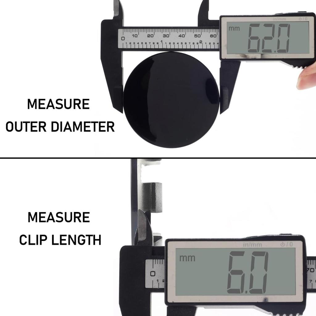 4pcs Wheel Center Caps, 62mm Outer Diameter, 56.2mm Inner Diameter, Highlight Black