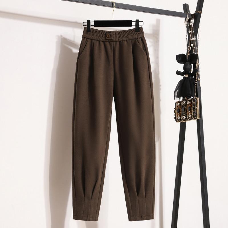 

DIMANAF Большие размеры Женские длинные брюки оверсайз Брюки с эластичной талией Винтажные повседневные свободные Осень Зима 2025 3XL коричневый