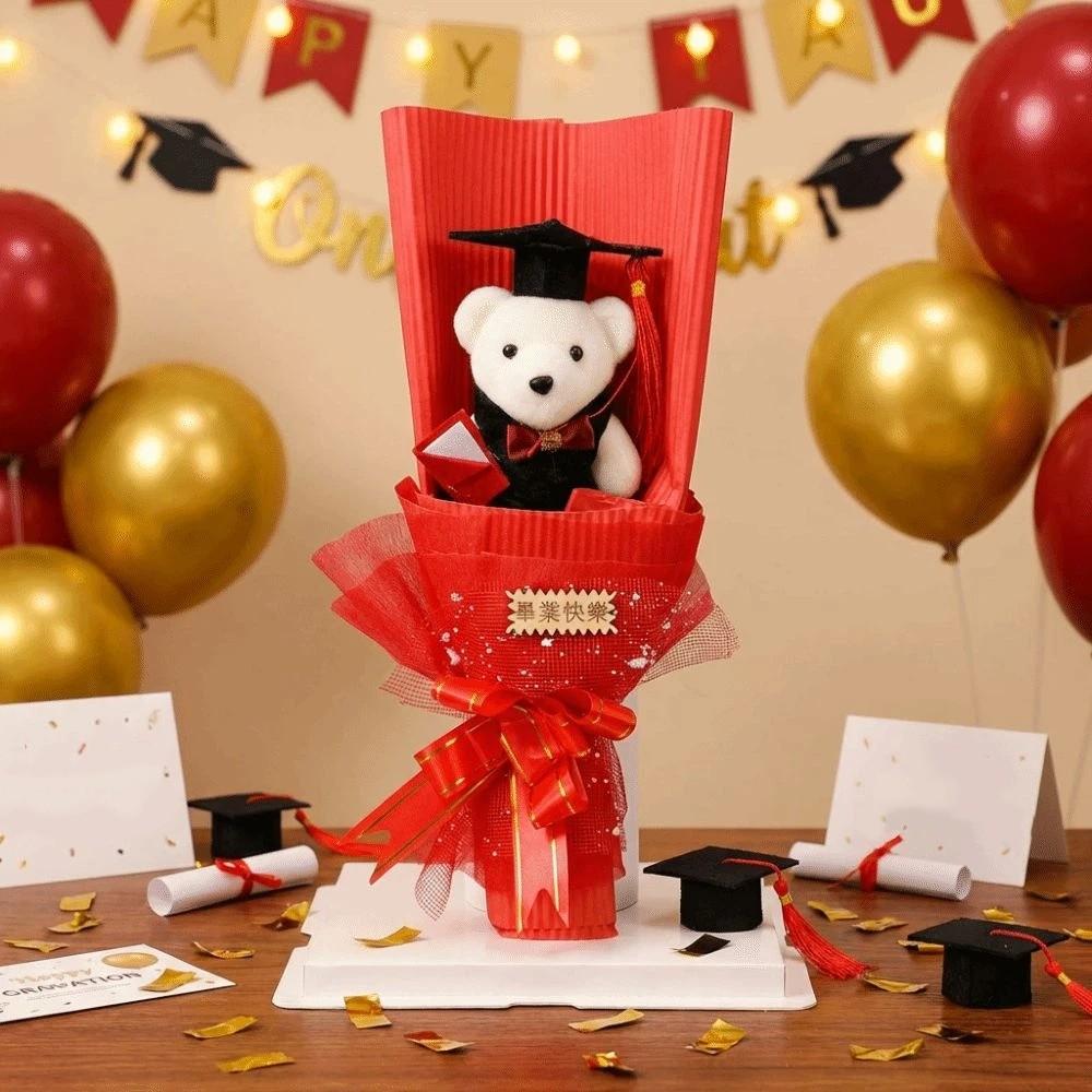 Lovely Graduation Bear Bouquet Simulated Plush Toy Bouquet Stuffed Simulated Bear  Commencement