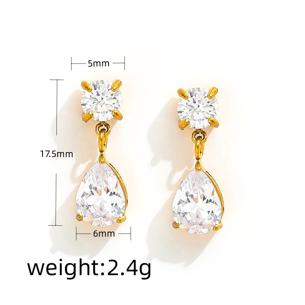 New Vintage 18k Gold Plated Stainless Steel Water Drop Round Zircon Pendant Tassel Stud Earring Dainty Jewelry for Women