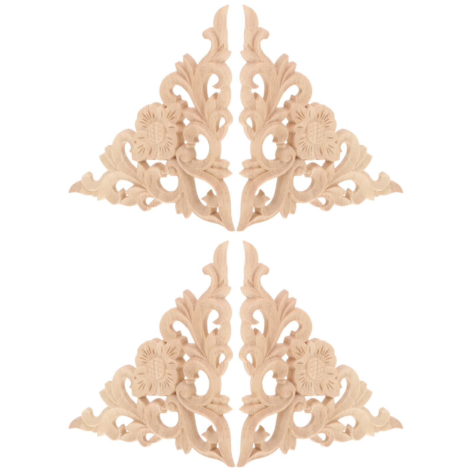 

4Pcs Carved Wood Onlays Flower Design Solid Wood Applique Decorative Trim for Furniture Molding Corner Elegance Upgrade other