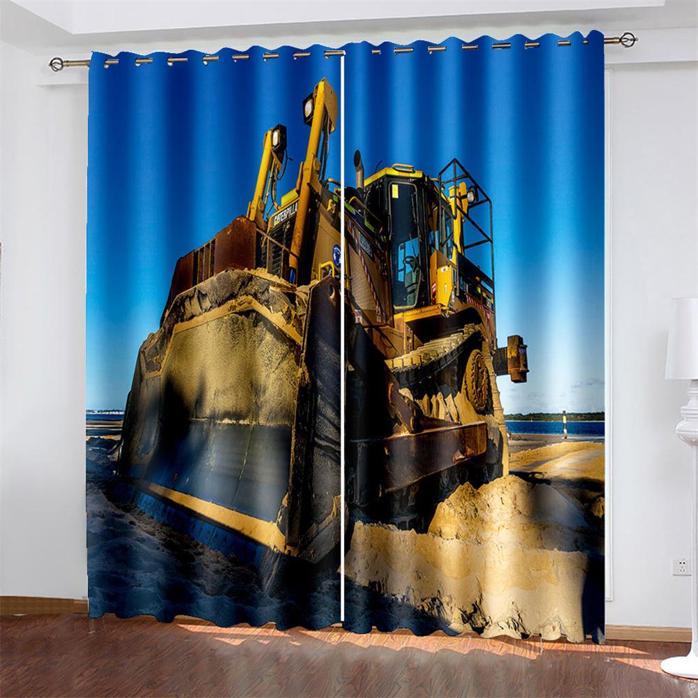 Car   Printing Woven Curtains Bedroom Blackout Curtains with Two Independent Curtains On The Left and Right