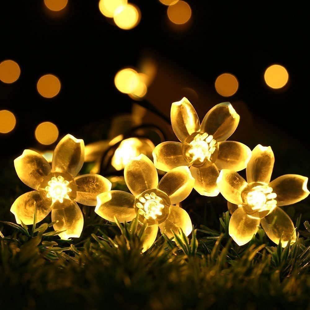 16 Plastic Flower String Diwali Lights for Decoration for Home, Led Curtain Light Warm White 3Mtr Indoor/Outdoor Lights (Battery Not Included)
