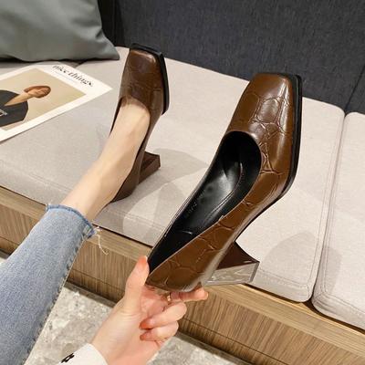 Shoes for Woman 2024 On Heeled White Women's Summer Footwear Platform Office High Heels Square Toe Pumps Chic and Elegant Dress