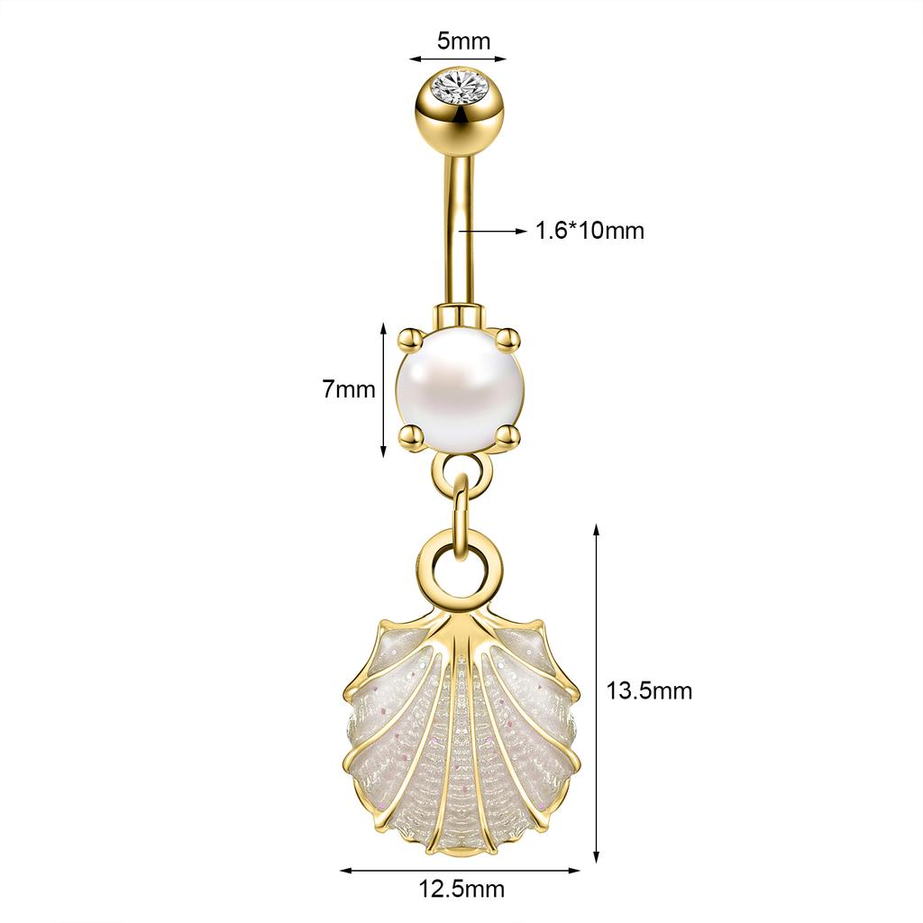 AOEDEJ 14G 1PC Shell Belly Piercing Ring Crystal Starfish Navel Ring Pearl Body Piercing Jewelry Summer Women Shell Belly Ring