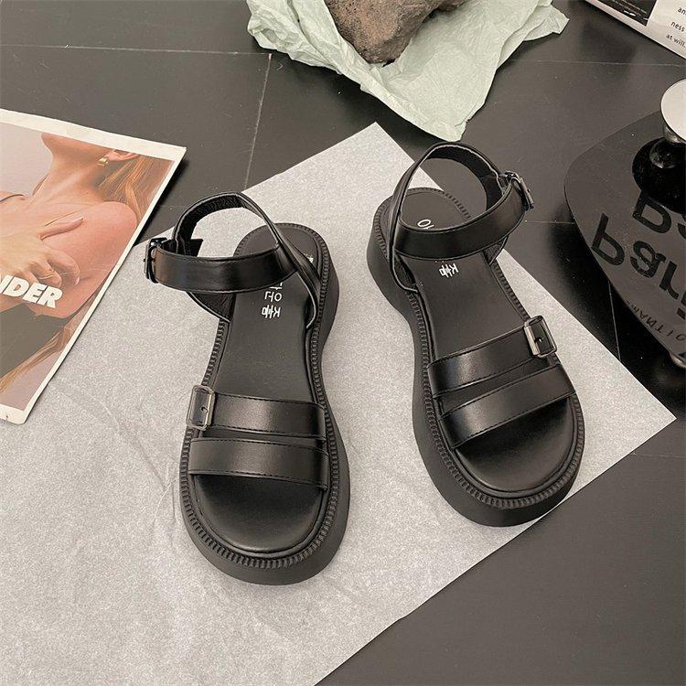 

Fashion Sandales à l offre elles compensées pour femmes, chaussures plates décontractées, ouvertes, style gladiateur, été 2024 40 чёрный