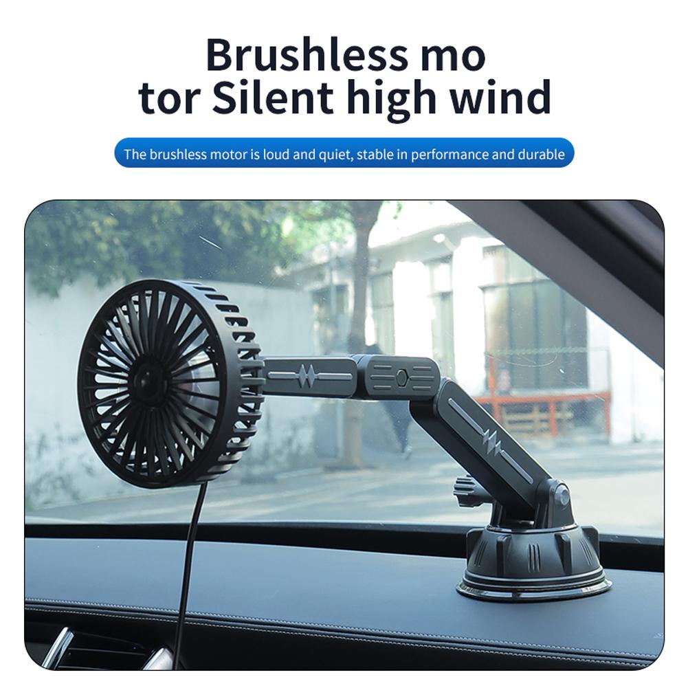 USB Car Fan 3 Speed Suction Cup Air Cooling Fan For Dashboard/Windows 360 Degree Long Arm Auto Cooling Fan For Car Truck