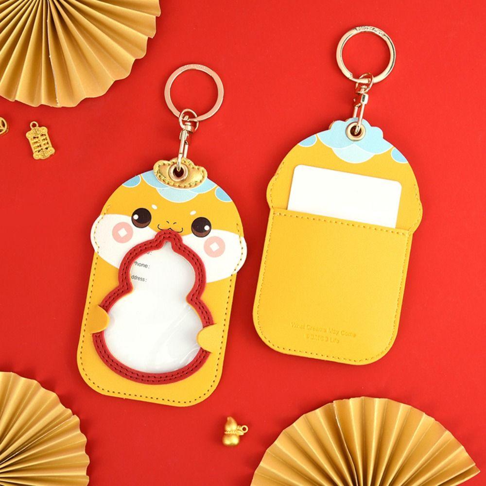 

Cartoon Name Badge Holder Card Protector Car Keychain with Lanyard Card Holder Decor жёлтый
