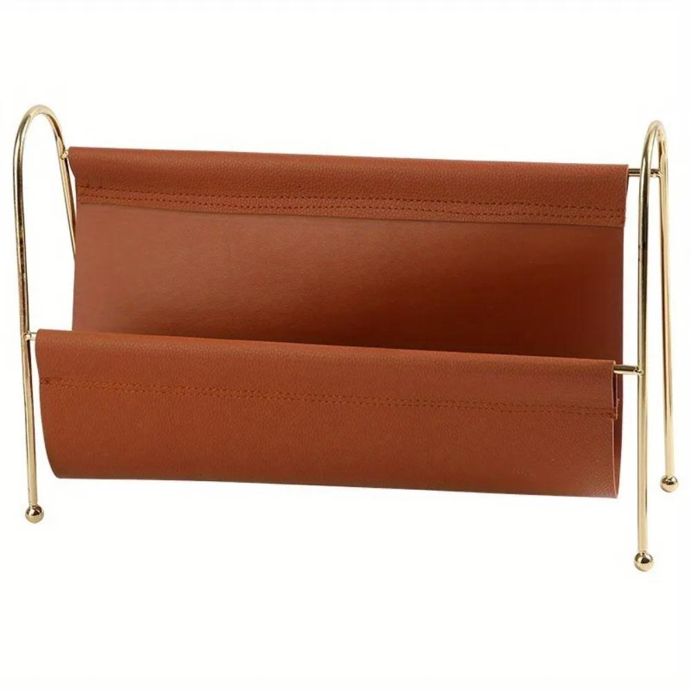 Portariviste Metallico Nordico - Organizer da Scrivania in Ecopelle con Cornice Dorata, Contenitore Compatto per Ufficio Domestico/Decorazione Libreria