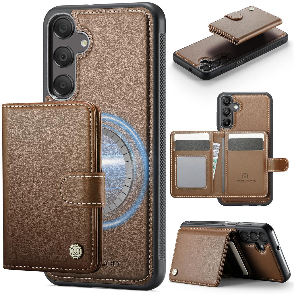 For Samsung Galaxy A25 5G (Global) (161mm) Case JEEHOOD J09 RFID Blocking Card Holder Leather Back Phone Cover Magnetic Case
