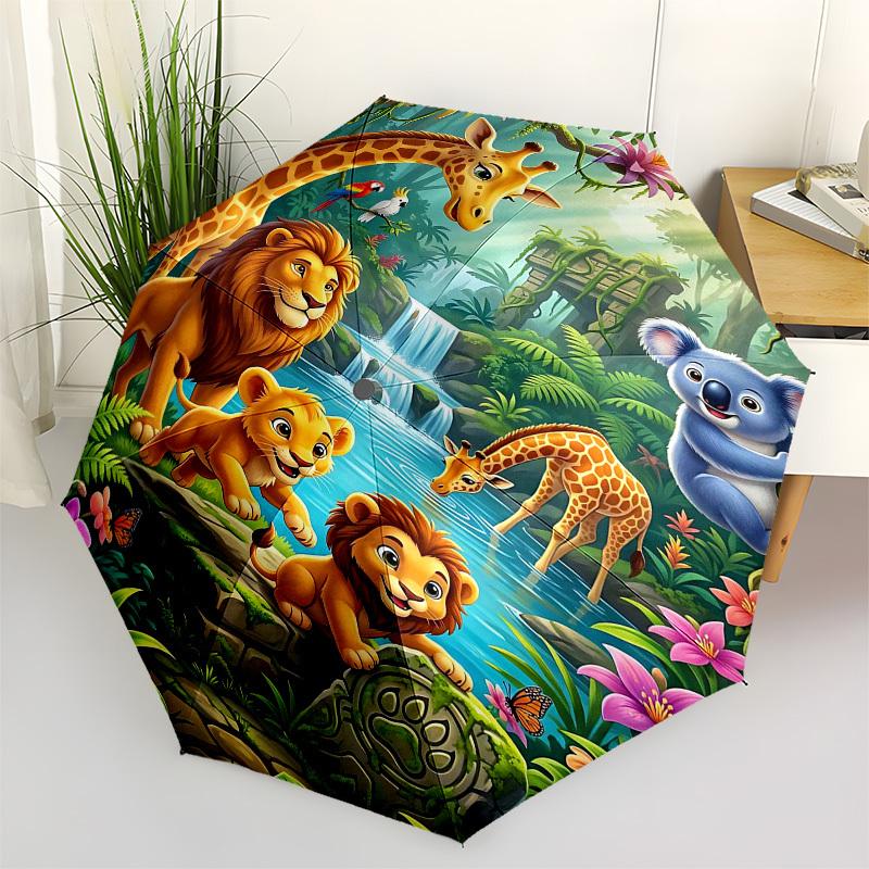 1PC Jungle Animals Umbrella-8-Rib Reinforced, Automatic Open, Lightweight & Durable, Fashion Accessory for Outdoor, Beach L0422